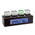 Termohigr�metros Cristal Cubo con s�mbolos en 3D en cuatro cubos de vidrio, reloj y transmisor de temperatura inal�mbrico