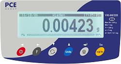 La gran pantalla LCD de la balanza de análisis con banda de capacidad.