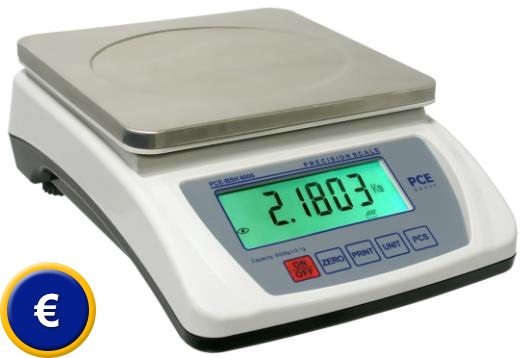 Balanza compacta digital PCE-BSH 6000 con plato de acero noble.