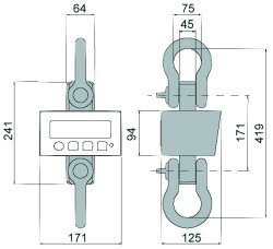 Dimensiones de la balanza de gancho verificable.