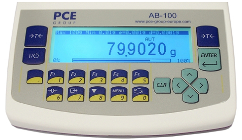 Aqu puede ver de cerca la pantalla de la balanza para joyera PCE-AB.