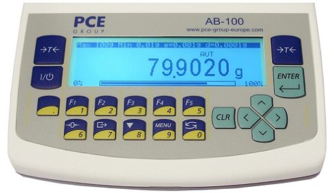 Aquí puede ver de cerca la pantalla de la balanza de laboratorio PCE-AB.