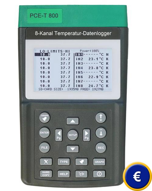 Termometro registrador de temperatura de 8 canales PCE-T 800