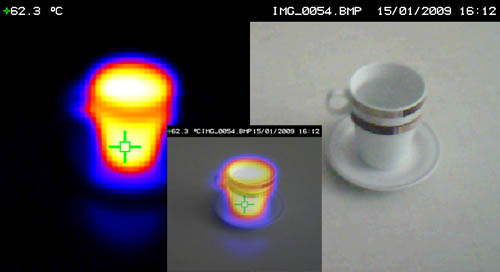 Aqu ve la imagen trmica de una taza de caf caliente