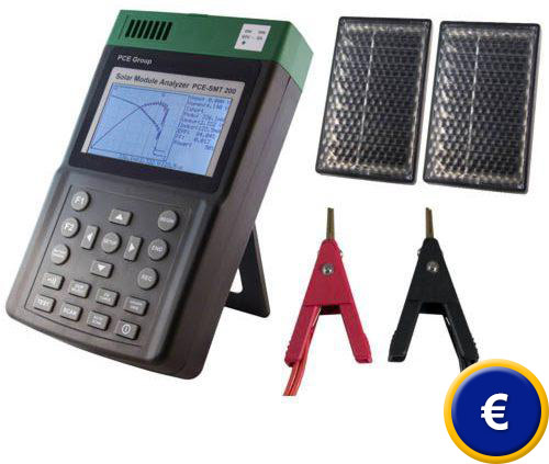 Comprobador de módulos solares PCE-SMT 200 ideal para el control de la energía solar incidente.