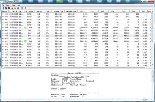 Captura de pantalla del software del contador de partculas lser