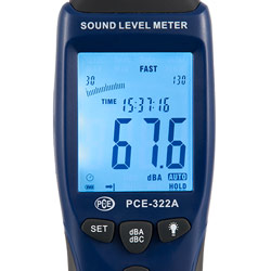 Pantalla del controlador de ruido PCE-322A.
