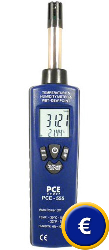 Humidimetro PCE-555 en formato de bolsillo para mediciones in situ.