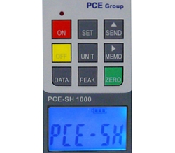 Aqu puede observar la gran pantalla y las grandes teclas del medidor de fuerza PCE-SH 1000