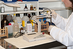 Aquí puede observar como se utiliza en un laboratorio de pruebas el medidor de pH de sobremesa PCE-BPH 1.