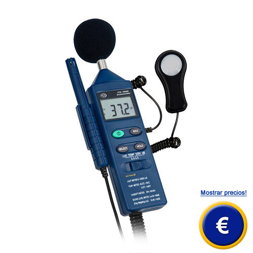 Medidor de sonido PCE-EM 882 con varios sensores para medir sonido, humedad, ...