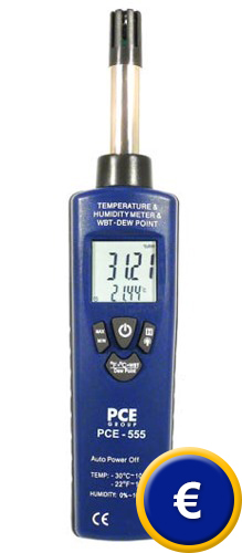 Psicr�metro PCE-555 en formato de bolsillo para mediciones in situ.