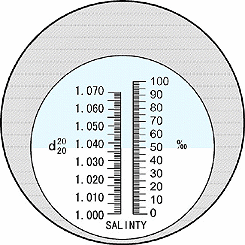Escala de dos rangos del refractmetro para contenido de sal.