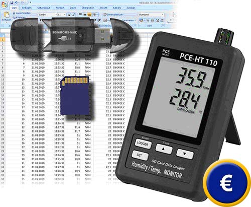 Registrador de datos para temperatura y humedad (con gran memoria y pantalla)