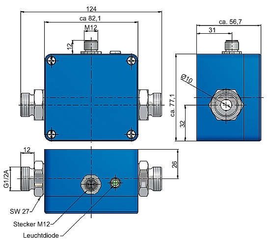 Dimensiones del transmisor de caudal electromagntico VMI 7 y VMI 10