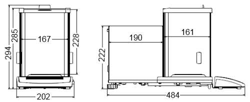 Dimensiones de la balanza de anlisis XA82/220/2X