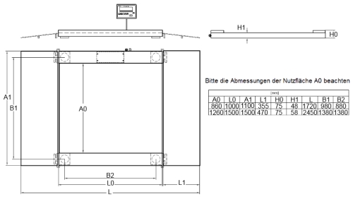 Dimensiones de la balanza de trnsito de acero inoxidable.