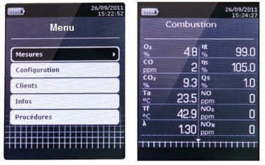 Pantalla LCD del analizador de combustion