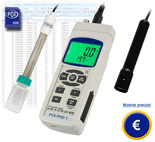 El analizador de oxígeno disuelto PCE-PHD 1 con tarjeta de memoria SD hasta 16 GB