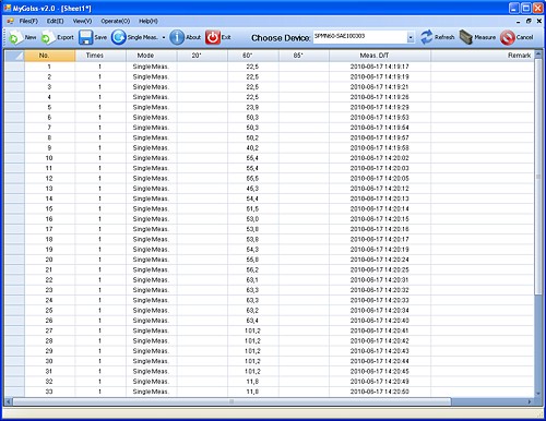 Imagen del software del brillometro PCE-GM 60