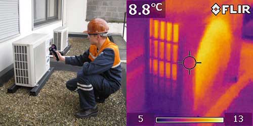 La cámara térmica Flir i3 / i5 / i7 comprobando el compresor de un aire acondicionado