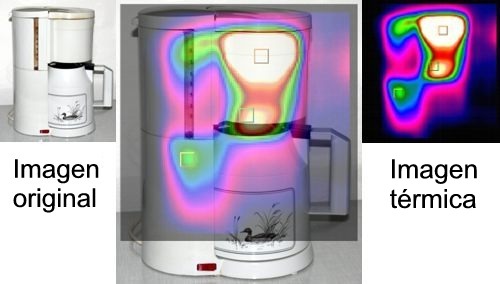 En esta imagen se puede visualizar muy bien la carga trmica y la distribucin de calor entre la imagen original y la imagen de la camara termografica PCE-TC 2.