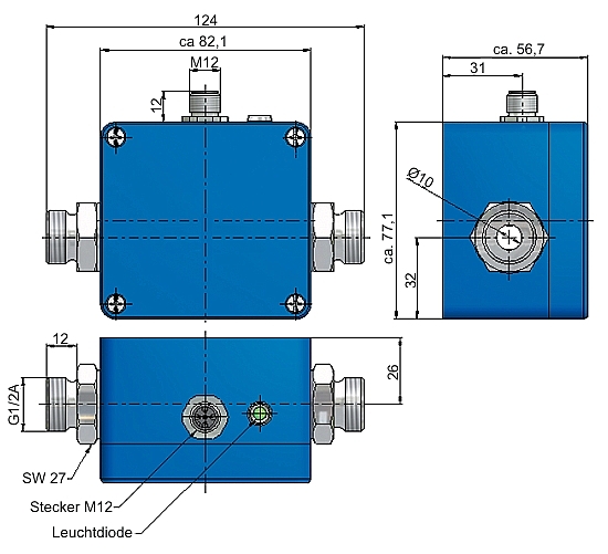 Dimensiones del caudalmetro electromagntico VMI 7 y VMI 10