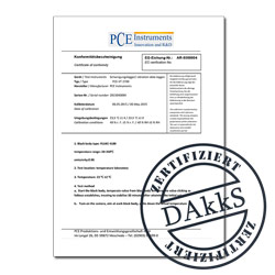 Certificado de calibracin Dakks del caudalmetro ultrasnico serie PCE-TDS 200
