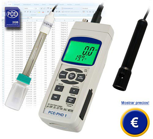 El conductímetro PCE-PHD 1 con tarjeta de memoria SD hasta 16 GB