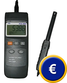 El detector de humedad PCE-3000 con memoria de valores interna para grabaciones de larga duración.