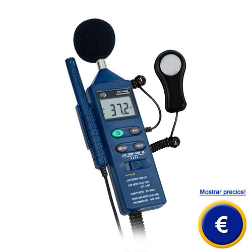 Medidor múltiple ambiental para temperatura, humedad, lux y nivel de sonido