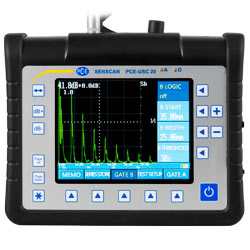 Aqu ve la pantalla del detector de fallas por ultrasonido PCE-USC 20.