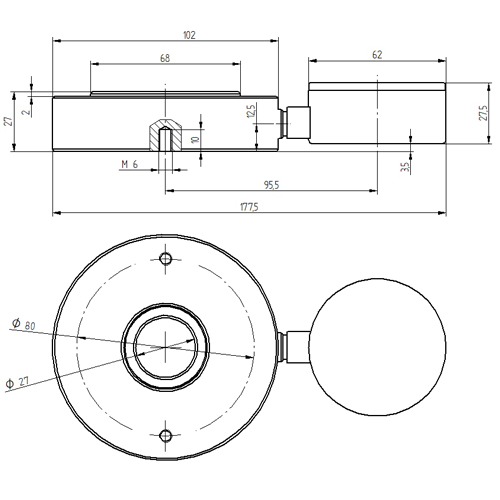 Dimensiones del dinamómetro hidráulico serie PCE-HFG