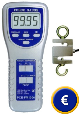 Dinammetro PCE-FM1000 con clula dinamomtrica externa e interfaz.