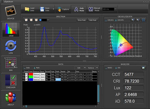 Software del espectrómetro de mano para LEDs MK350N PLUS