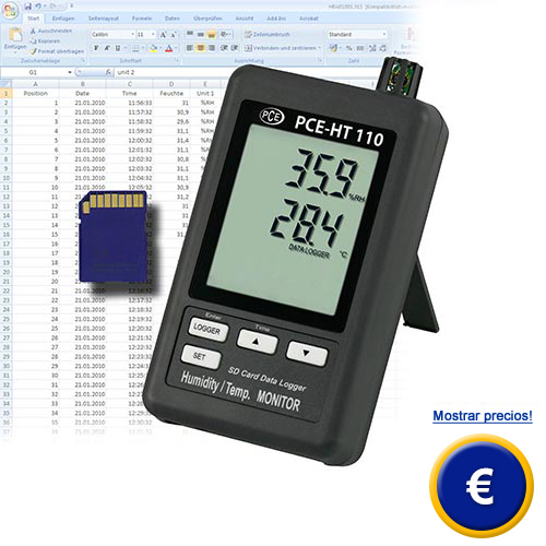 Más información acerca del logger de datos para temperatura y humedad (con gran memoria y pantalla).