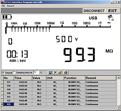 El software del medidor de aislamiento PCE-UT 512.