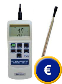 Medidor de aire PCE-424 térmico para pequeñas velocidades de viento.