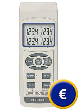 Medidor de temperatura de contacto PCE-T390 con memoria de datos interna
