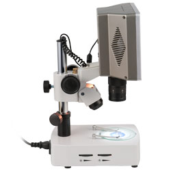 Microscopio para taller en la vista lateral