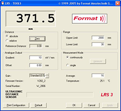 Software del sensor de distancia por ultrasonidos LRS 3P Tipo 282