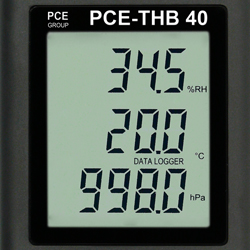 Pantalla del termohigrmetro y barmetro registrador PCE-THB 40
