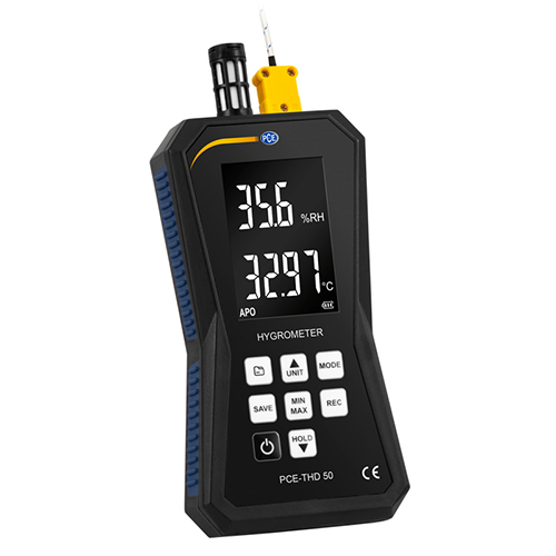 Termohigrómetro PCE-THD 50 para realizar la medición de la humedad y la temperatura.