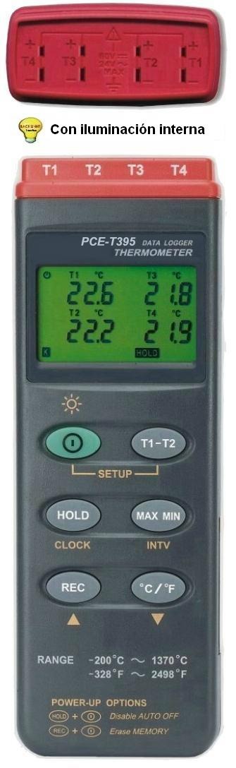 Termómetro de contacto PCE-T395 con memoria, software y cuatro canales.