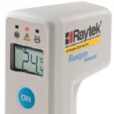 Pantalla del termómetro infrarrojo para temperatura en alimentos.