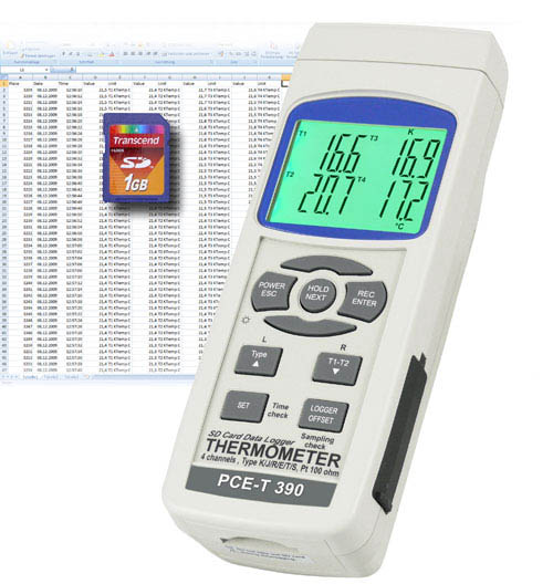 Termómetro de suelo PCE-T390 con memoria, software opcional y diversas entradas (cuatro canales de entrada).