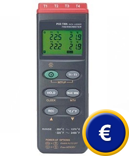 Termometro PCE-T395 con memoria, software y diversas entradas (cuatro canales de entrada).
