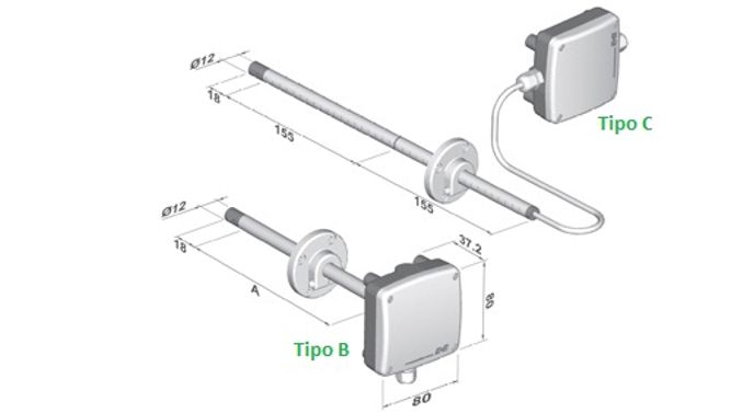 Dimensiones del transductor de caudal