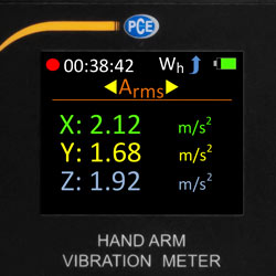 Pantalla del vibrmetro para manos y brazos PCE-HAV 100