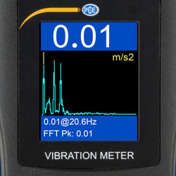 Indicación de las vibraciones en la pantalla del medidor de vibraciones PCE-VM 22